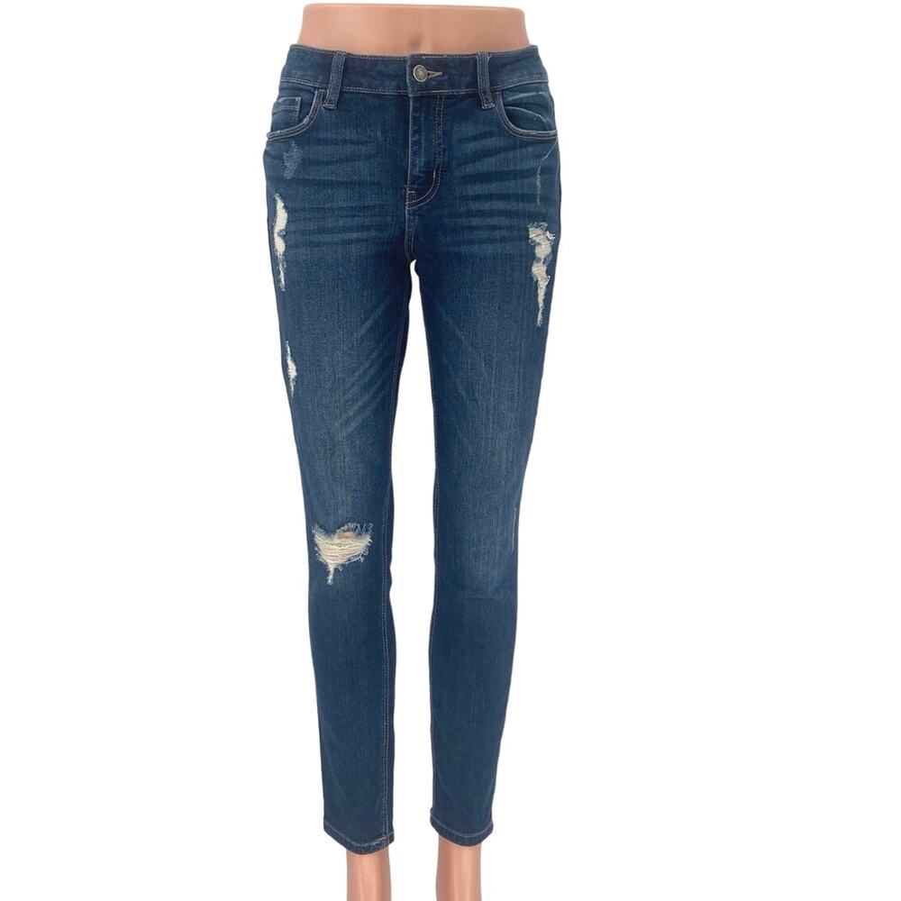 Studio Blue Distressed Mid Rise Stretch Skinny Jeggings Denim Jeans Pants Sz 27